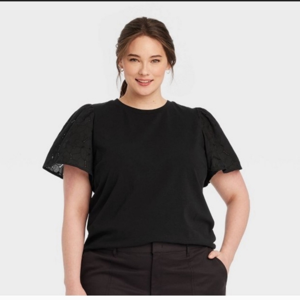 A New Day Black Top with Puff Sleeves